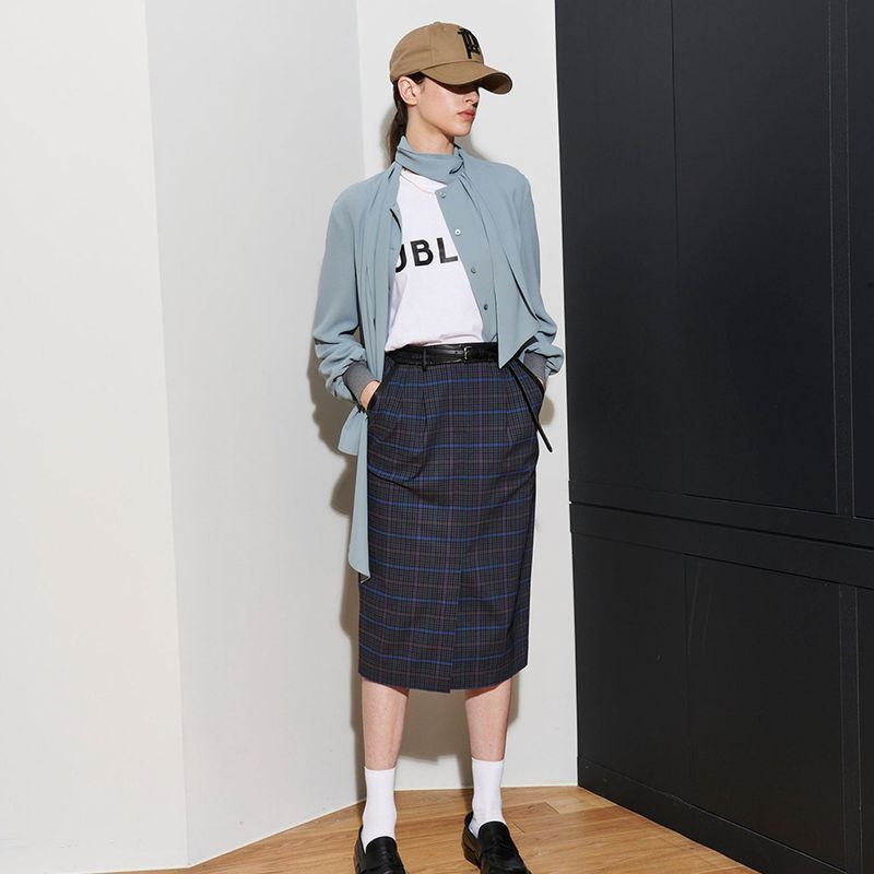  BONNIE BLOCK SKIRT, NAVY CHECK