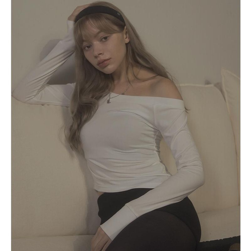 ONE SHOULDER BUTTON TEE-WHITE