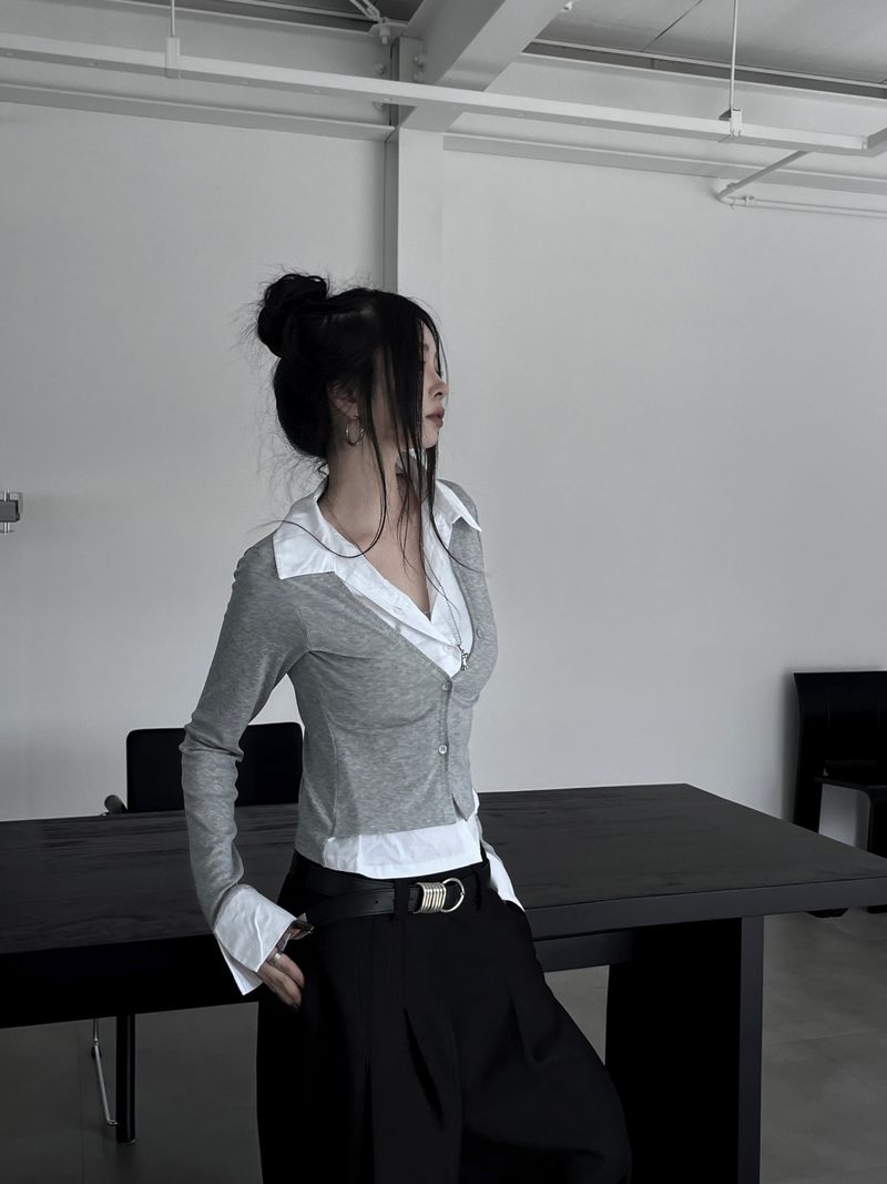 basic shirt レイヤードカーディガン (2color)