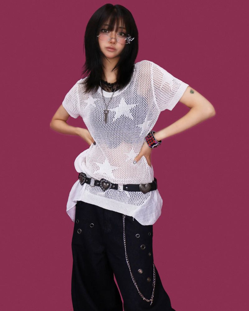 shot eyelet chain wide pants