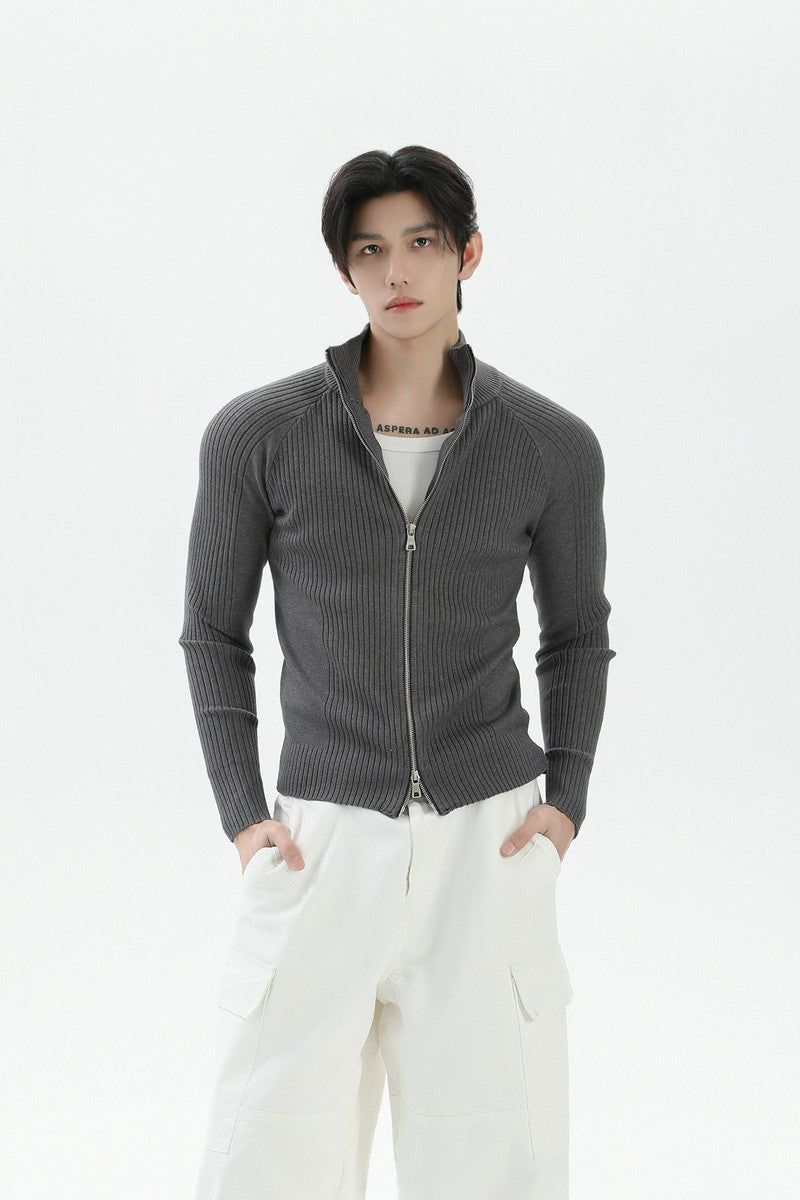 TURNTIDE( ターンタイド)の「Fitted Ribbed Knit Zip Cardigan(Tops)」