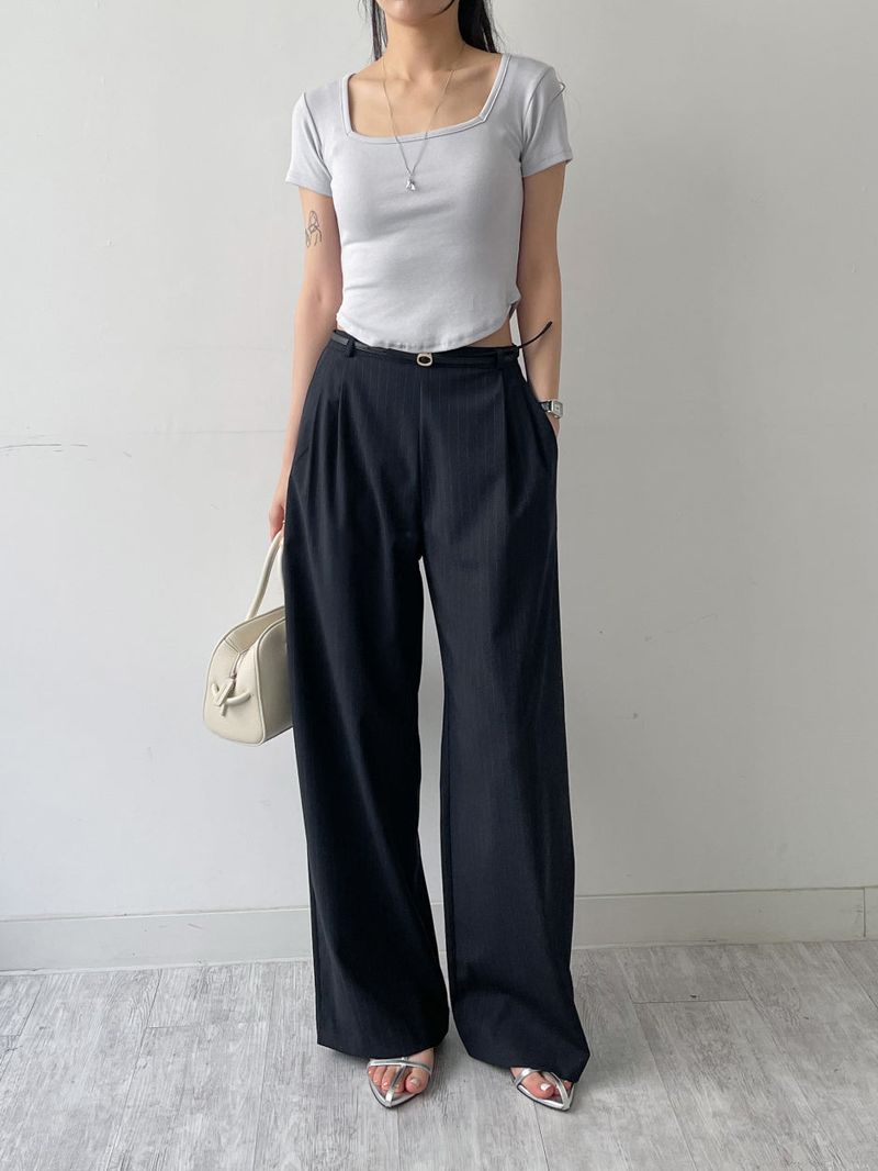 Eiffel Stripe Banding Wide Slacks