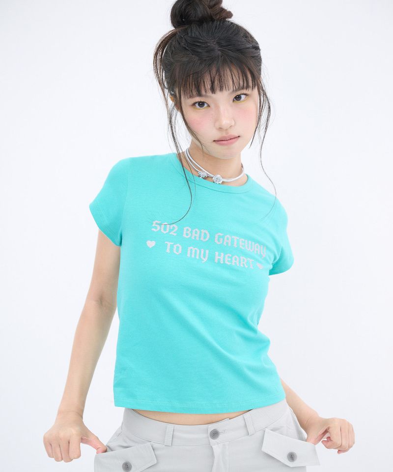 ITZAVIBE（イッザバイブ）の「502 GLITTER LETTERING T SHIRT - MINT（Tops）」