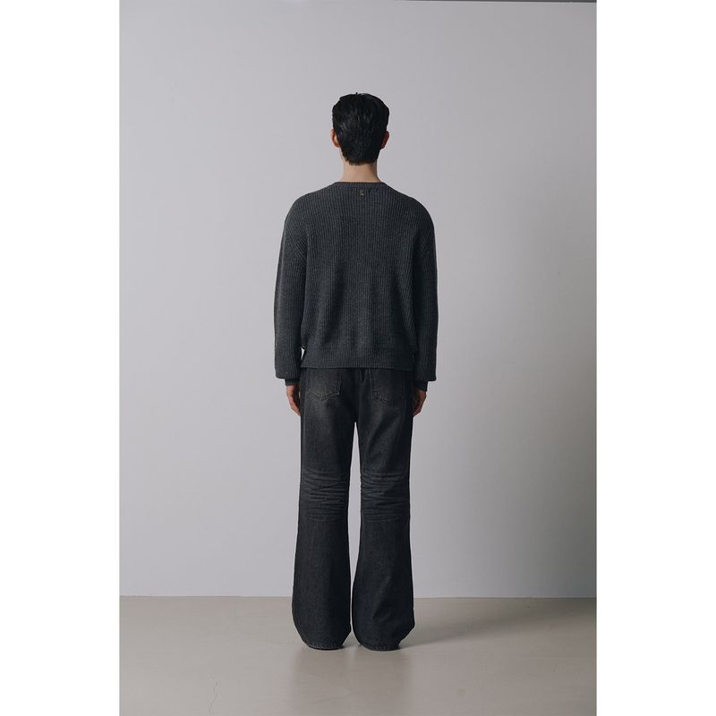 Layered wool knit cardigan(Charcoal)