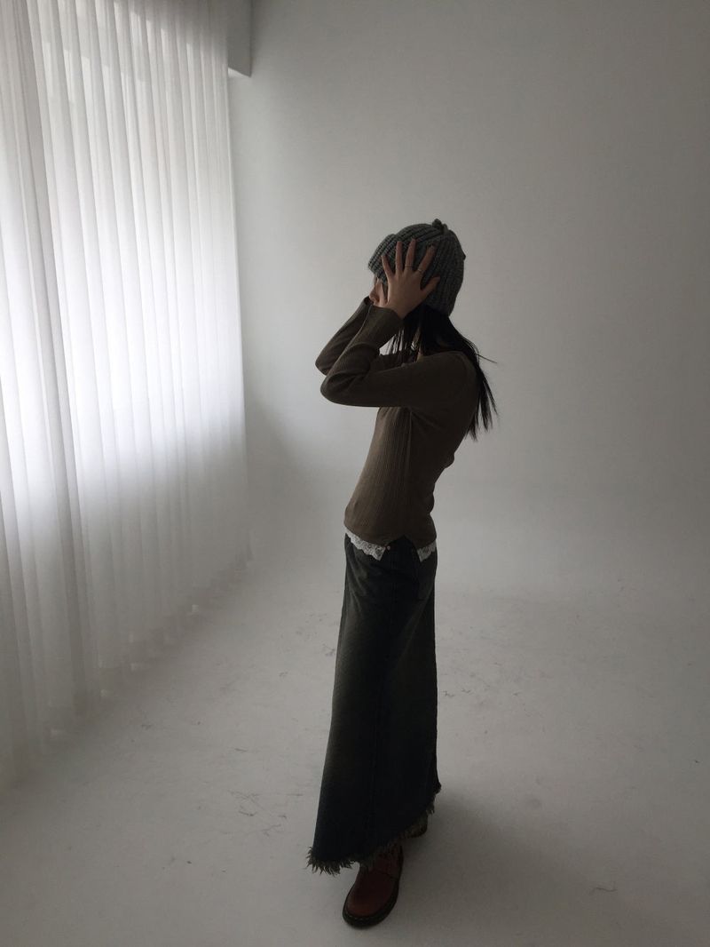 Lace ribbed long sleeves