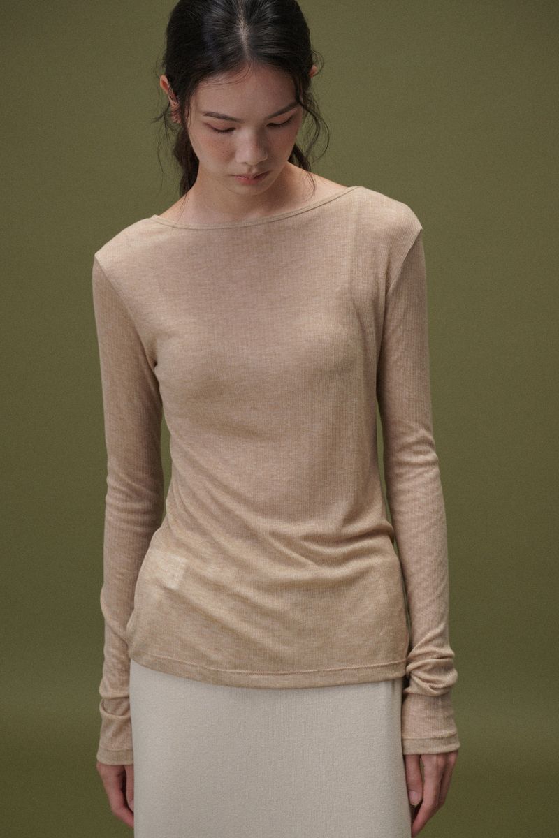 Wool boat neck T (Beige)