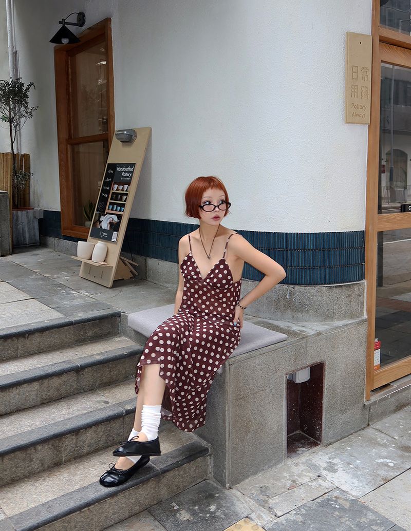 Chocolat Dot See-Through Bustier Blouse