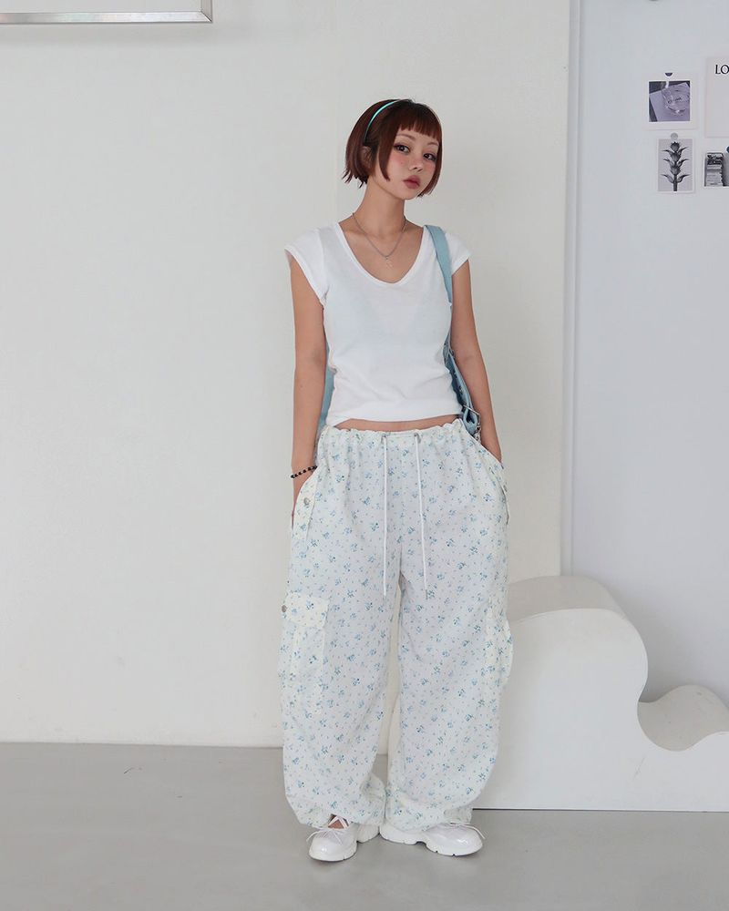 Flower cargo string jogger & wide pants