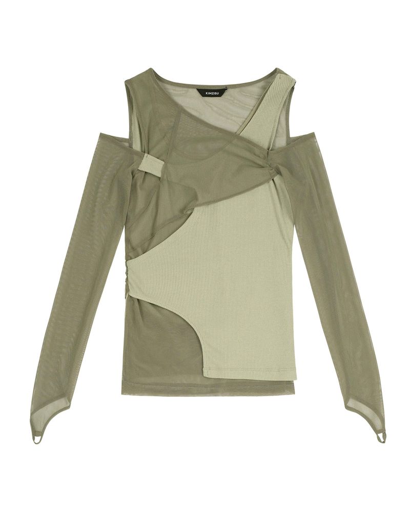In&Out Knitted Top _  OLIVE GREEN