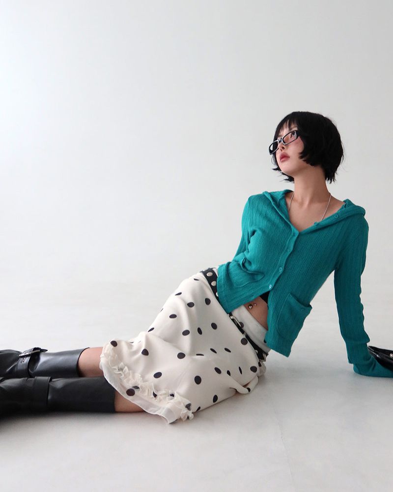 dot frill midi skirt