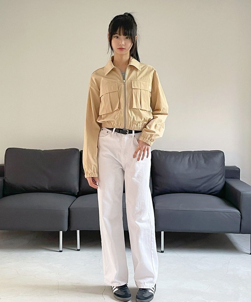 LOGO TWO POCKET BANDING CROP JACKET [2color]