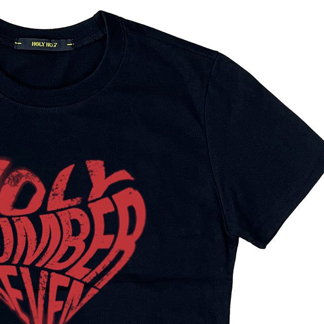 ハートグラフィックスリムフィット半袖Tシャツ_ブラック&レッド