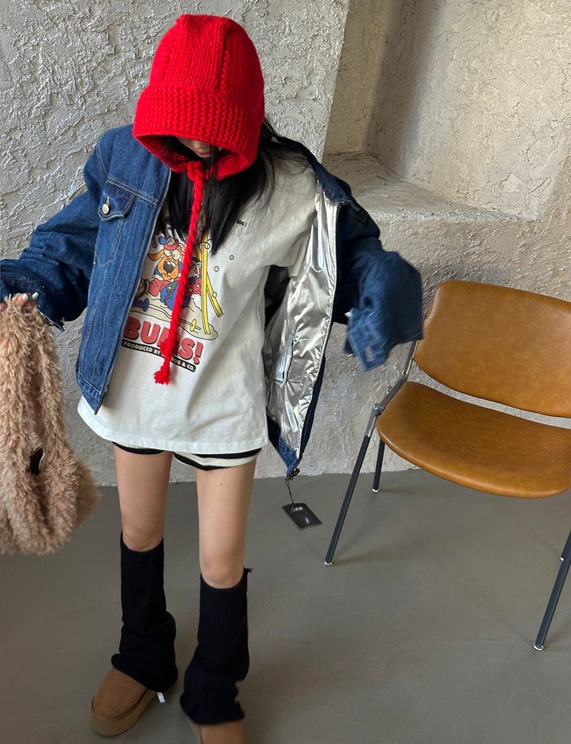 Double-sided reversible denim padded coat