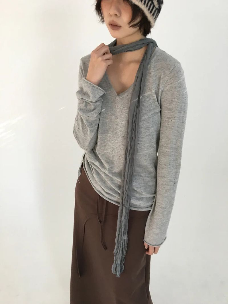 Ripi Side Button Knit+Scarf (4color)