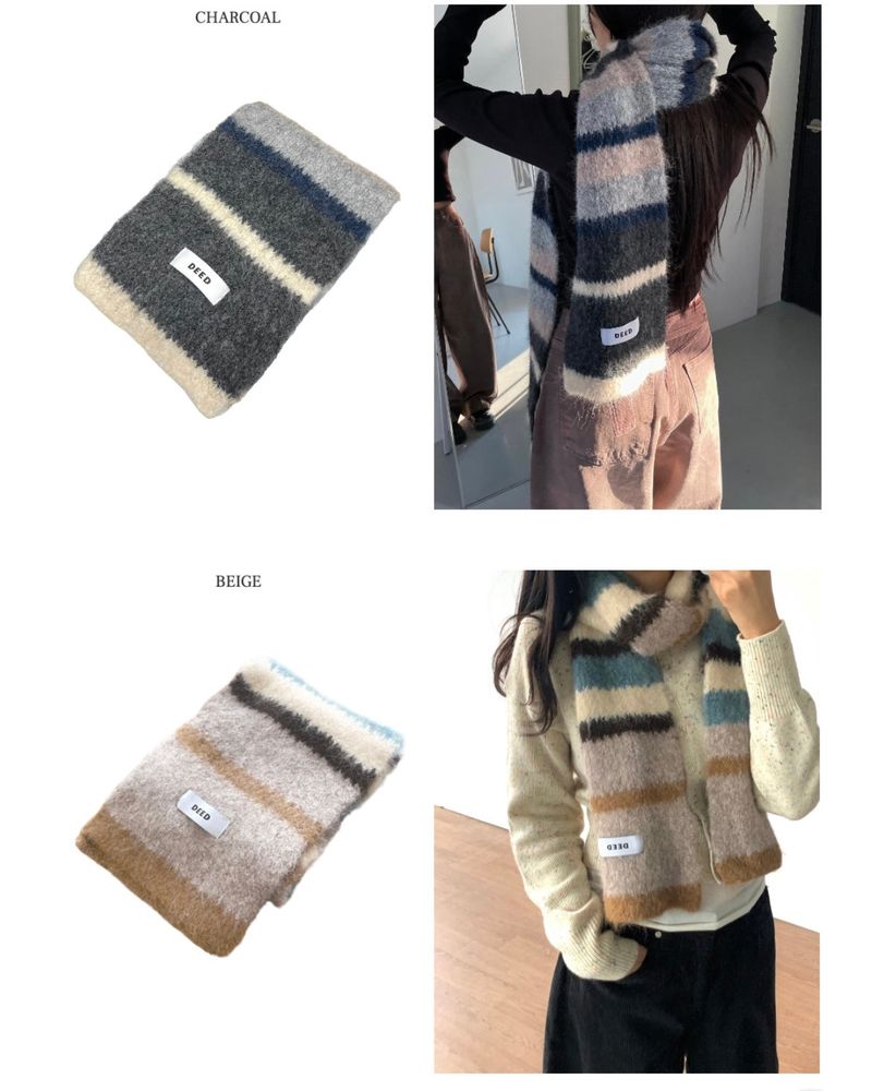 Phyton Mohair Wool Stripe Muffler 4C
