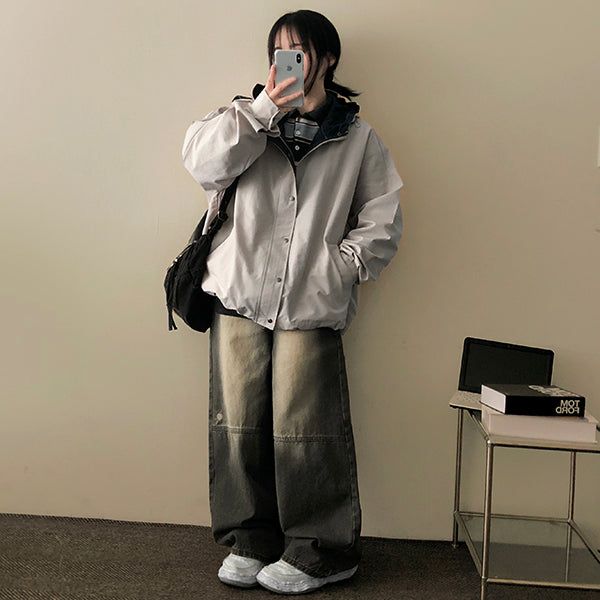 Hate Boxy String Color Hooded Jumper