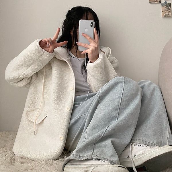 Saty High Neck Wool Hooded Jacket