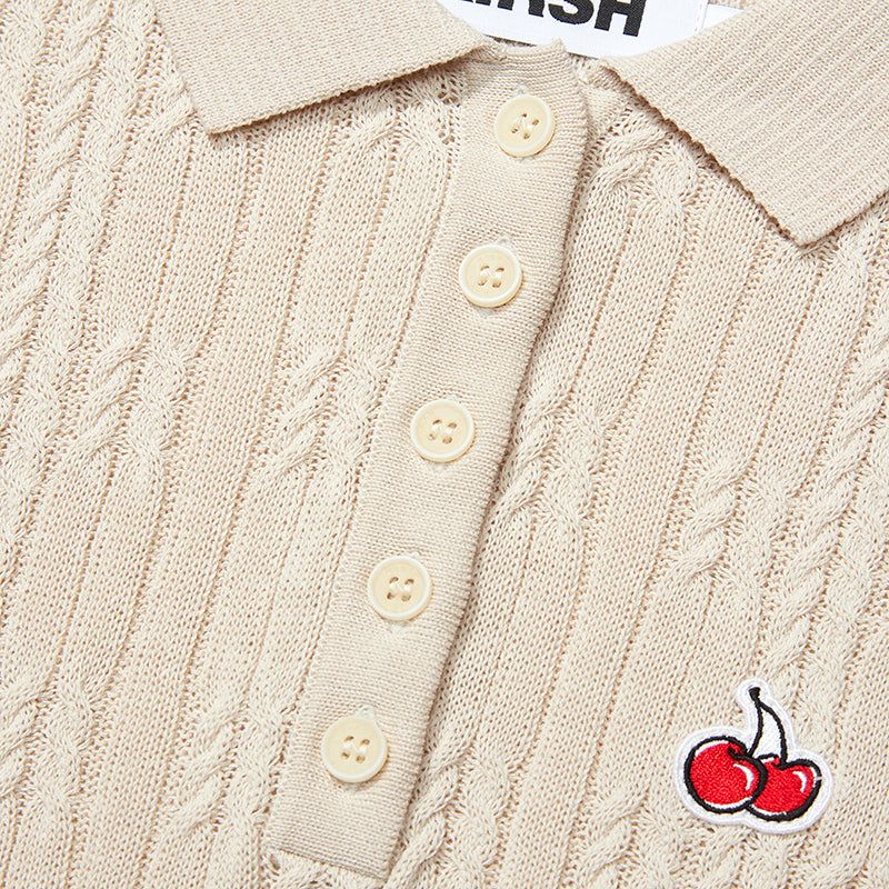 SMALL CHERRY CABLE KNIT DRESS [BEIGE]