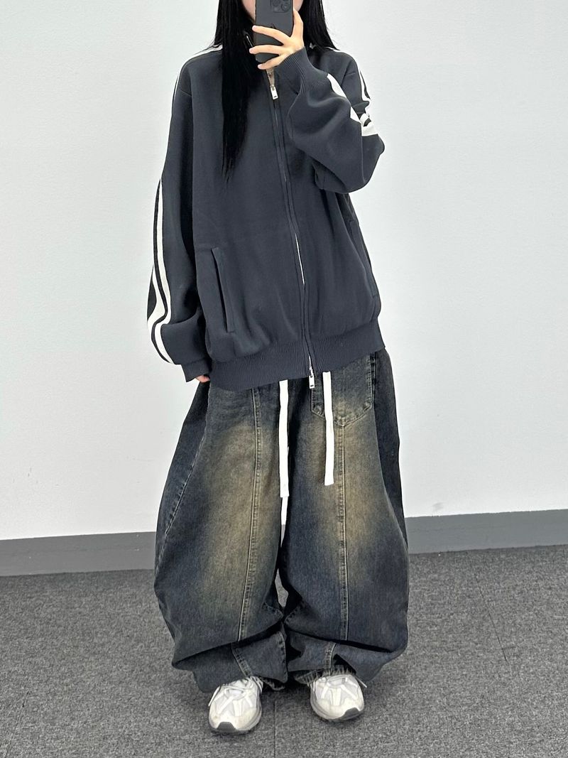 sand track knit zip-up