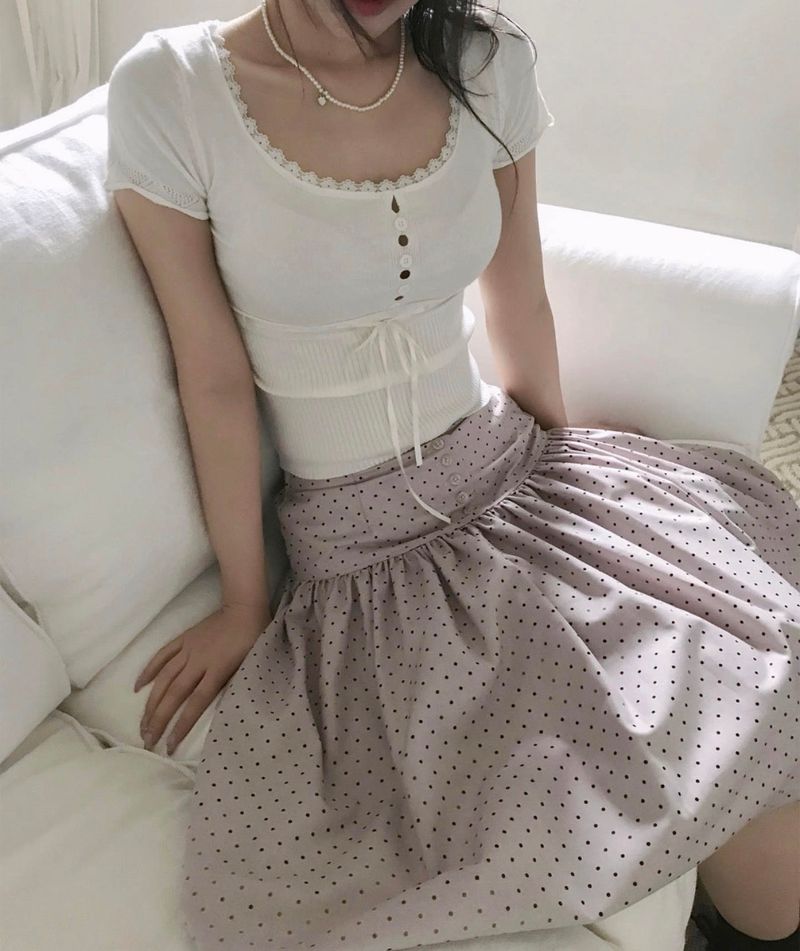 cheek dot flare button midi sk