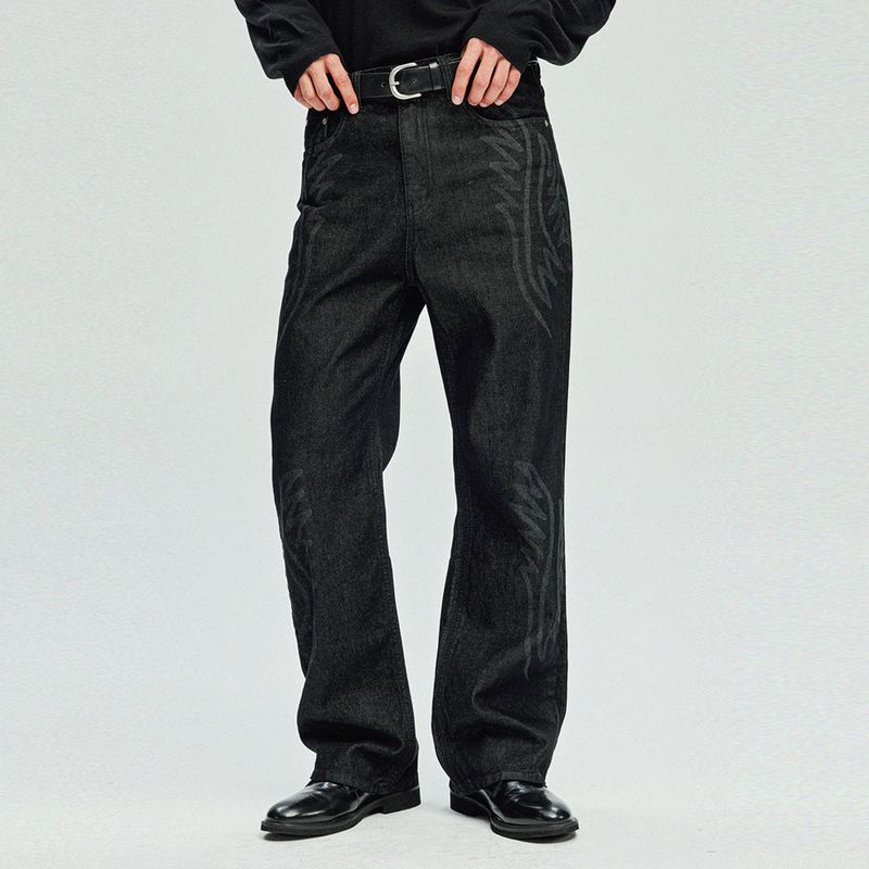 laser cowboy flare denim pants black