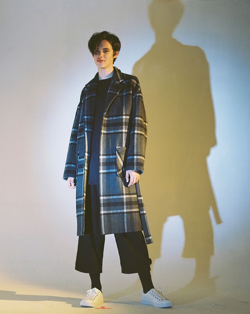 OVERSIZE WOOL CHECK ROBE COAT (Charcoal)