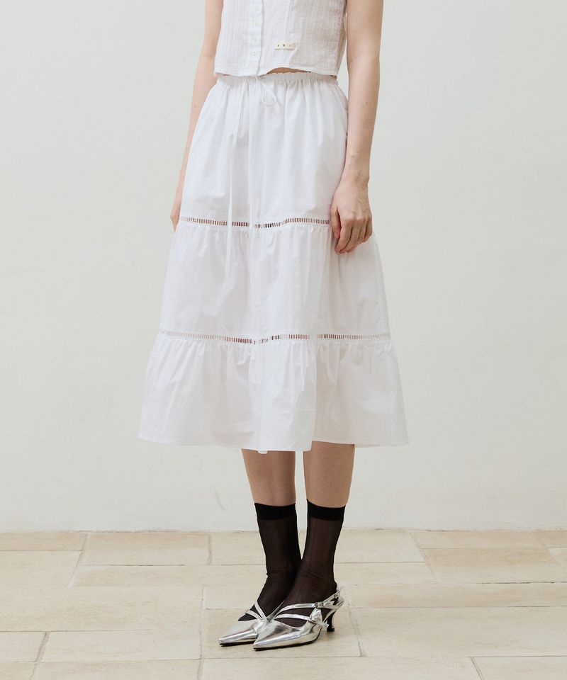  MUSE TIERED MIDI SKIRT / WHITE
