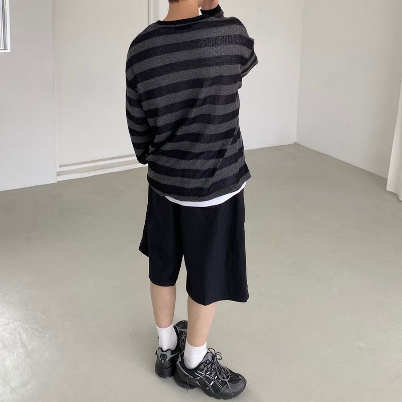 Nylon wide banding half pants 2C