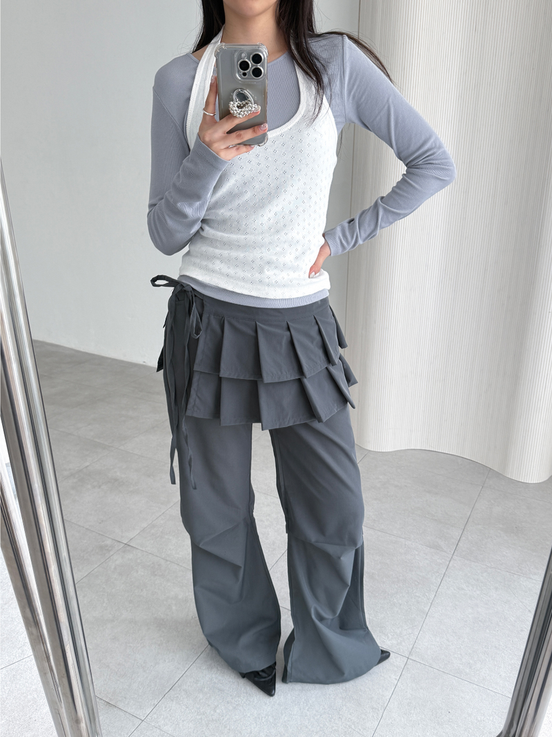 pleated wrap skirt pants (2color)
