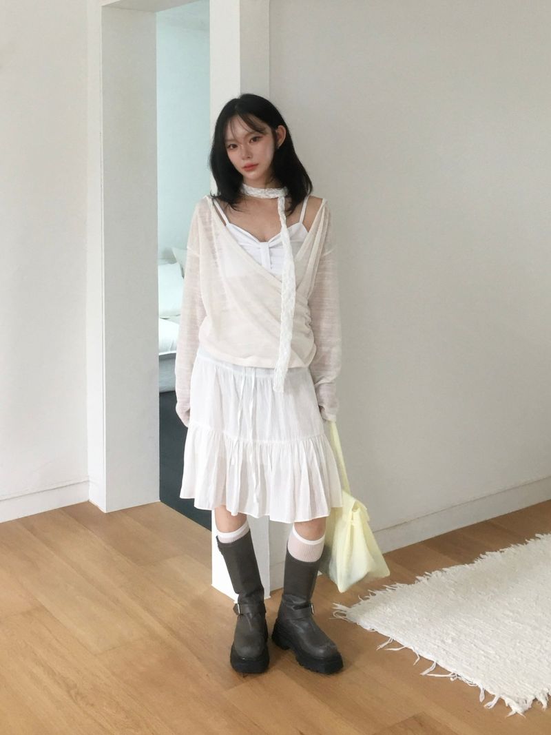 See-through lace long scarf (4c)