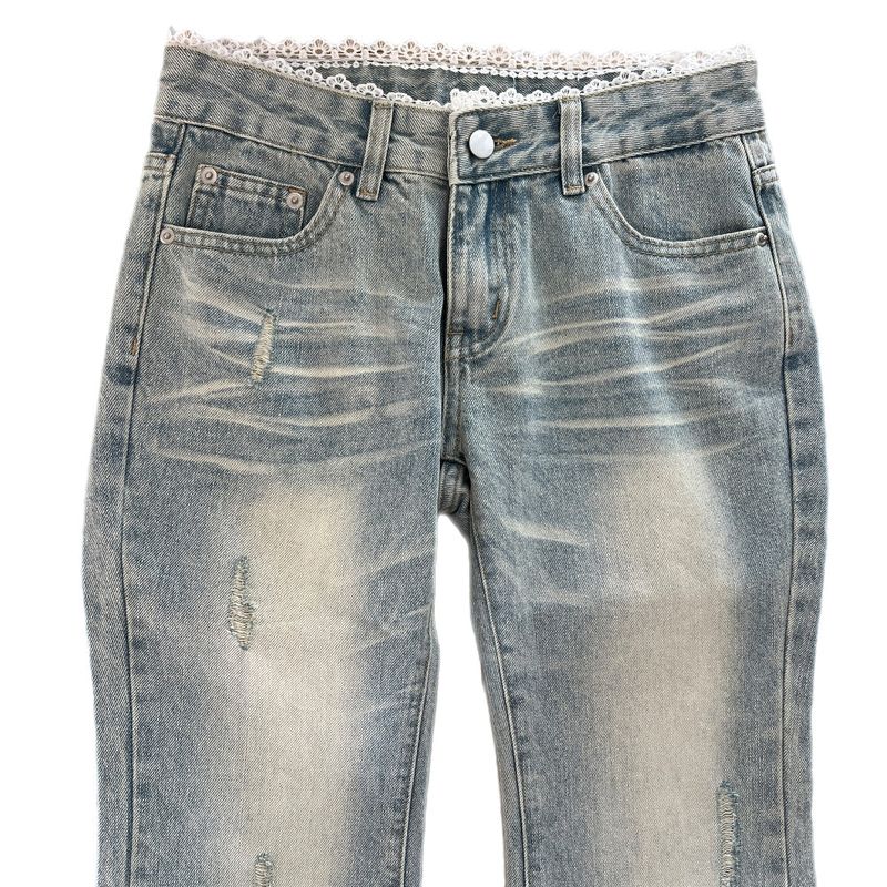 Touch Lace Trim Light Blue Bootcut Denim Pants