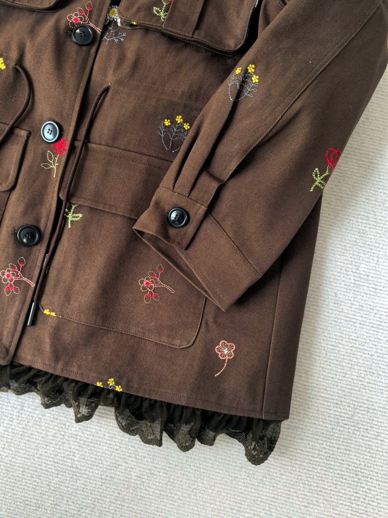 Floral Embroidery Cotton Cargo Jacket