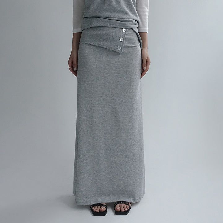[Caroen] Buttoned Folded Flared Maxi Skirt - 4Color