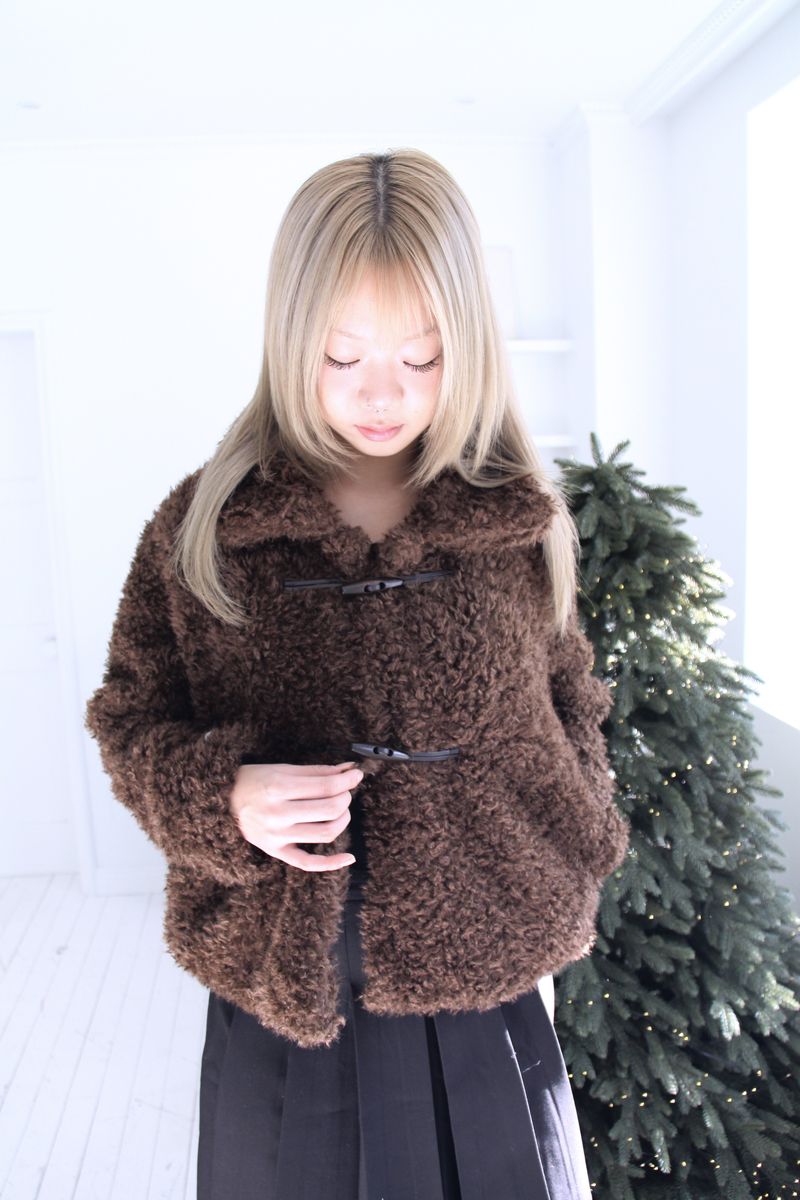 Soft wool two-button fur cropped jacket jumper (2colors)