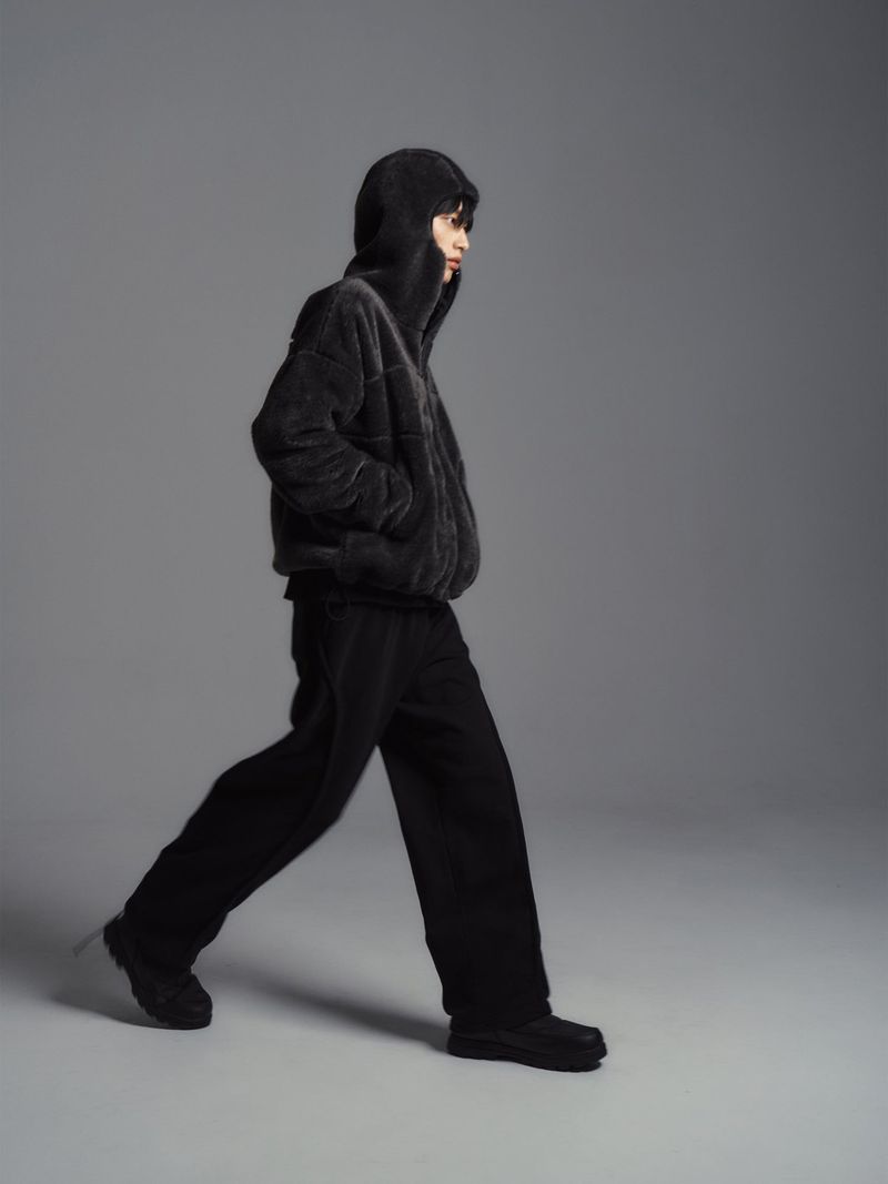 FLEECE HOOD ZIP-UP [Charcoal]