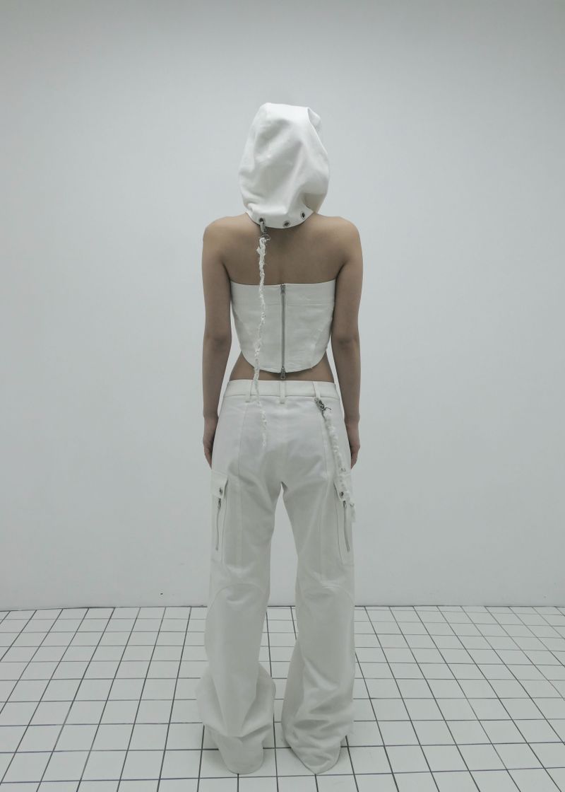ZIPPER CARGO PANTS, WHITE