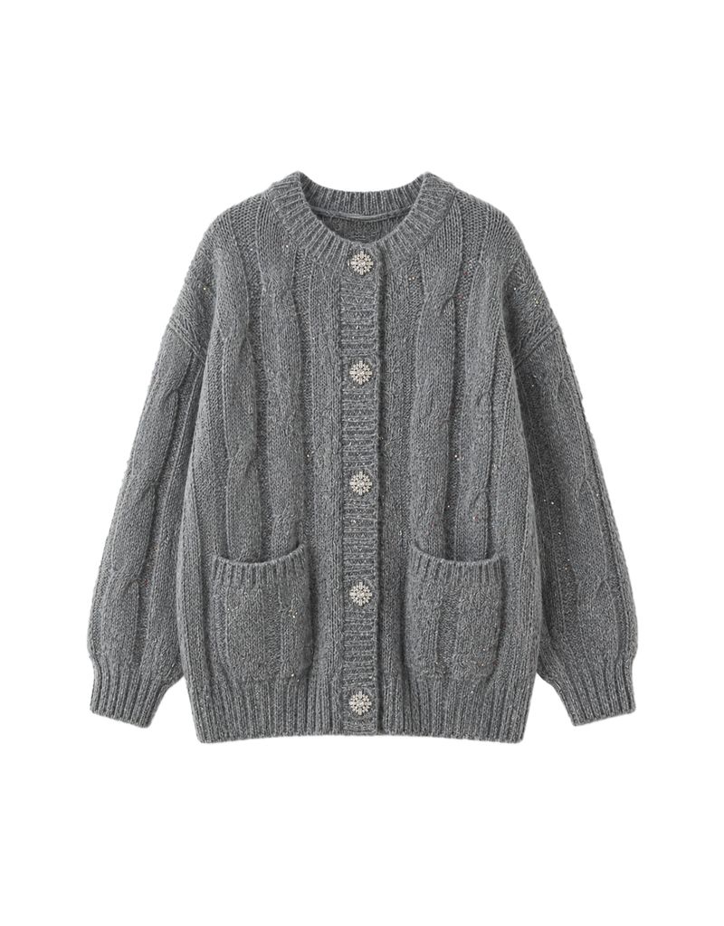 Lucy Twinkle Round Neck Oversized Cardigan Grey