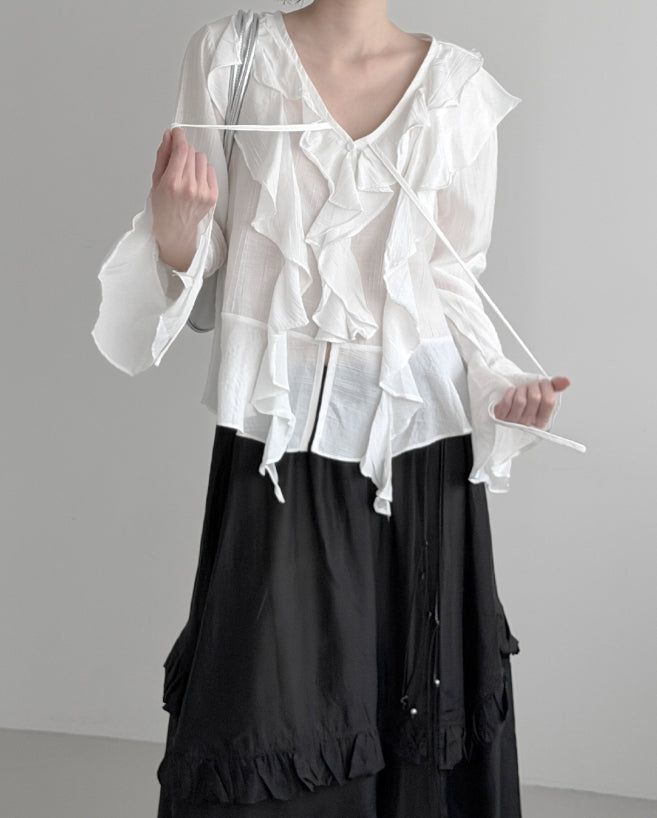 Plumel Ruffle V-Neck Blouse