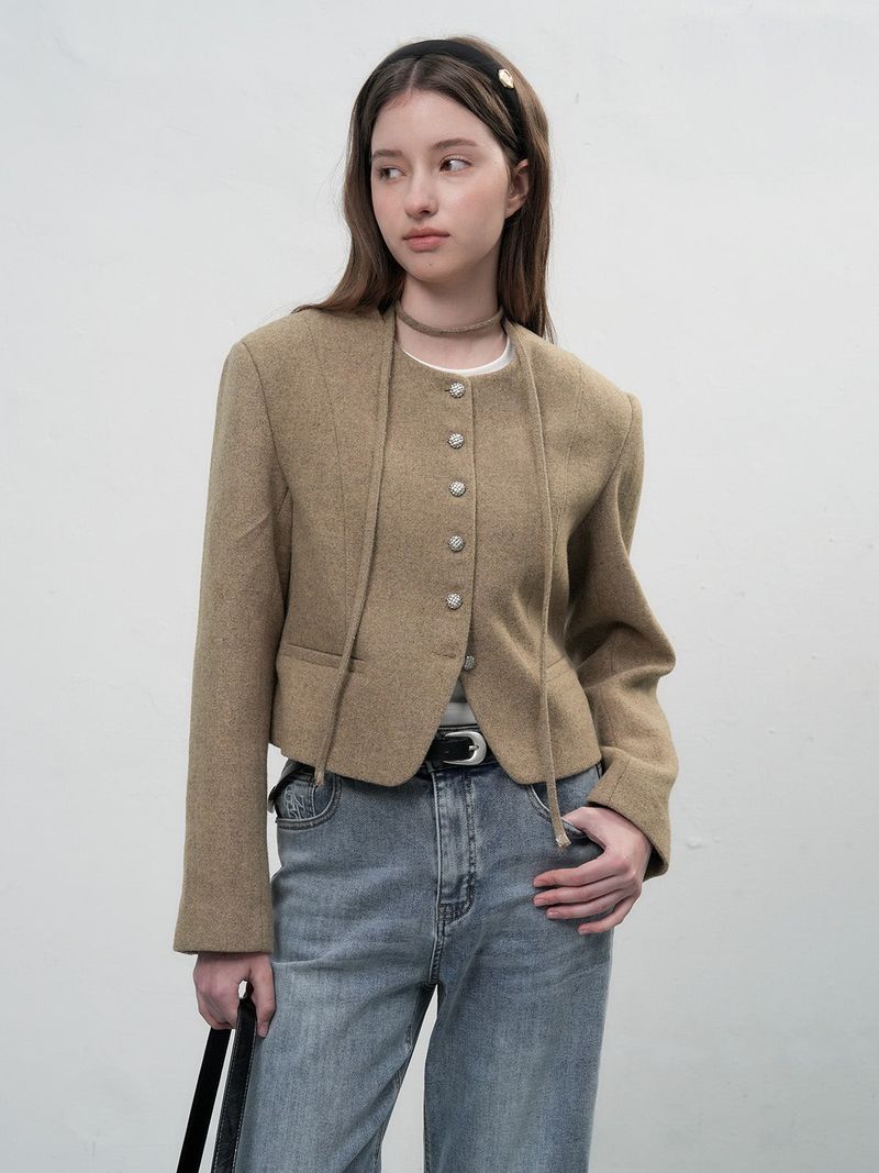 【即日発送】tie no-collar wool jacket