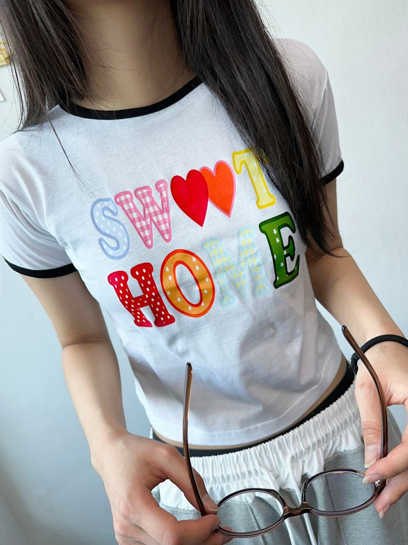 Homecandy Contrast Ringer Crop Tee 2color