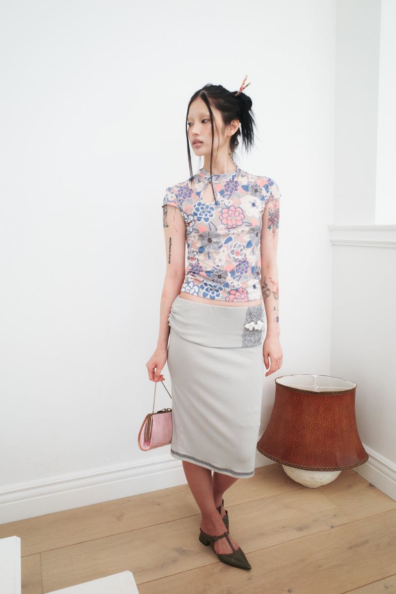 [香] Qipao Floral Top (Brown)