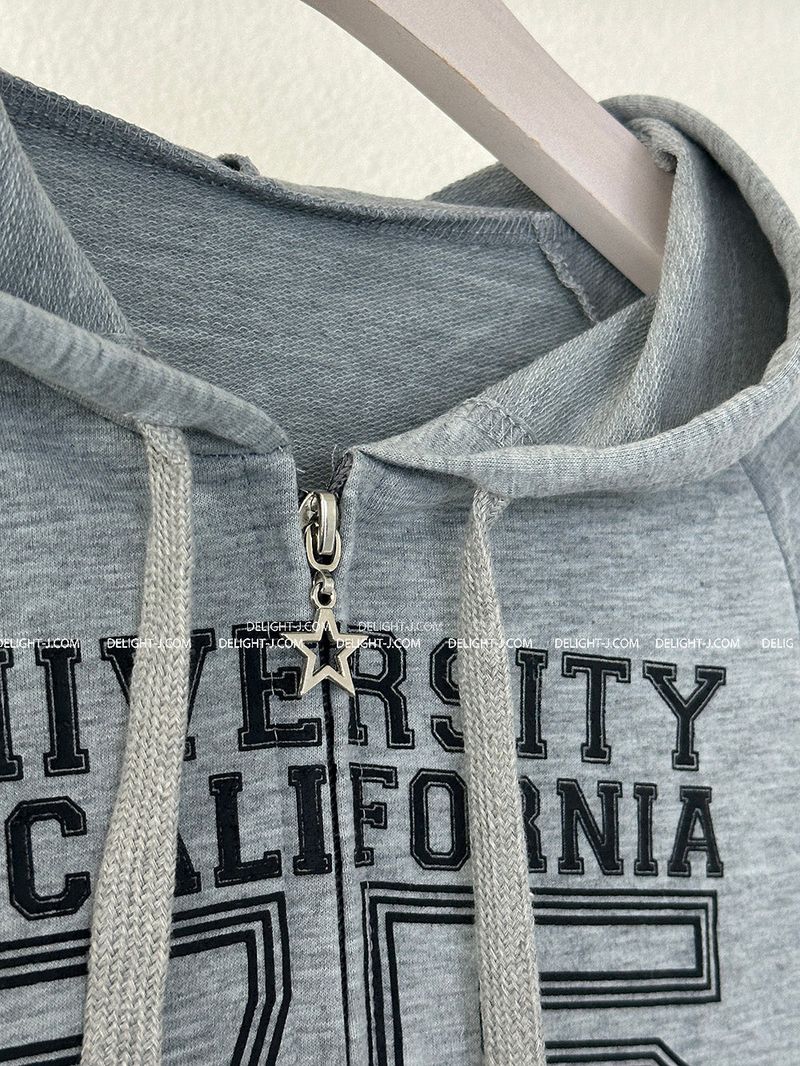 Star cropped mini hoodie zip-up