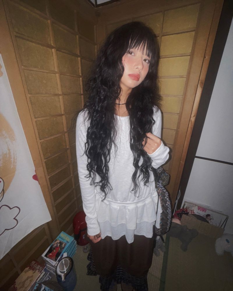 (3color) Frill Layer Ribbon Slub Tee