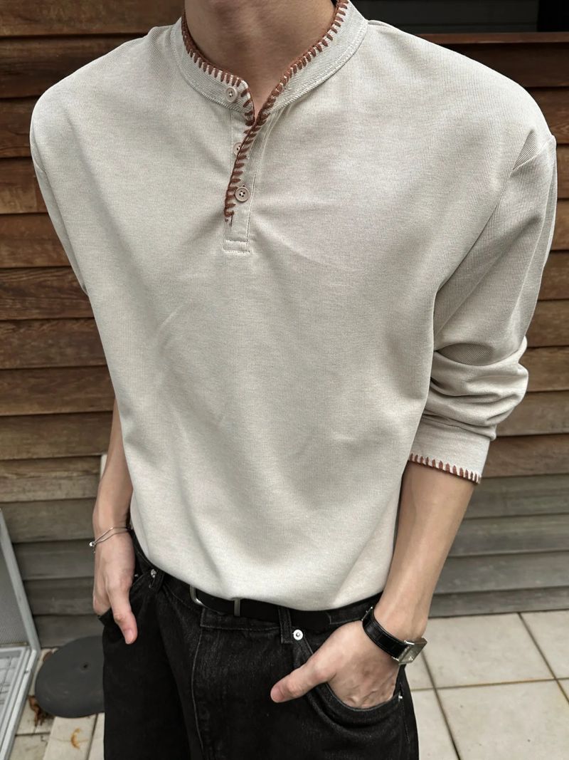 Cohi Stitch Henley Neck Long Sleeve