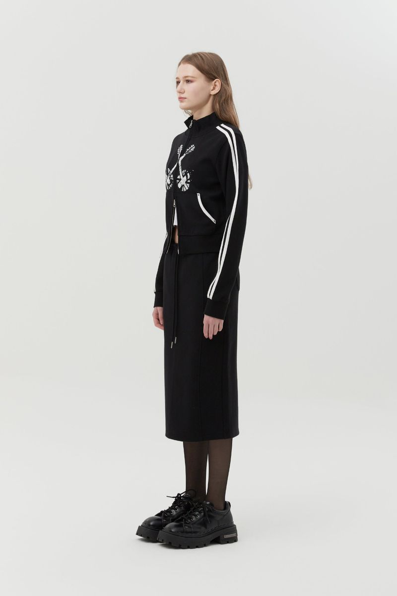 UNION JACK JERSEY MIDI SKIRT [BLACK]