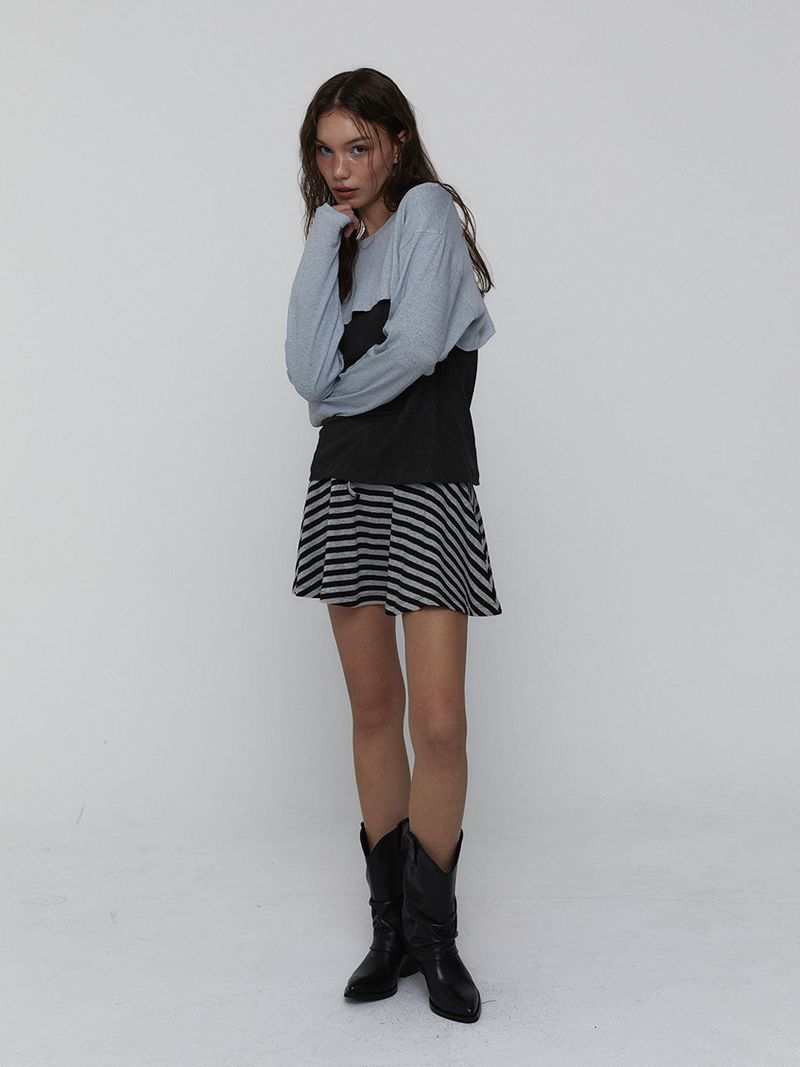Striped Mini Skirt_Charcoal