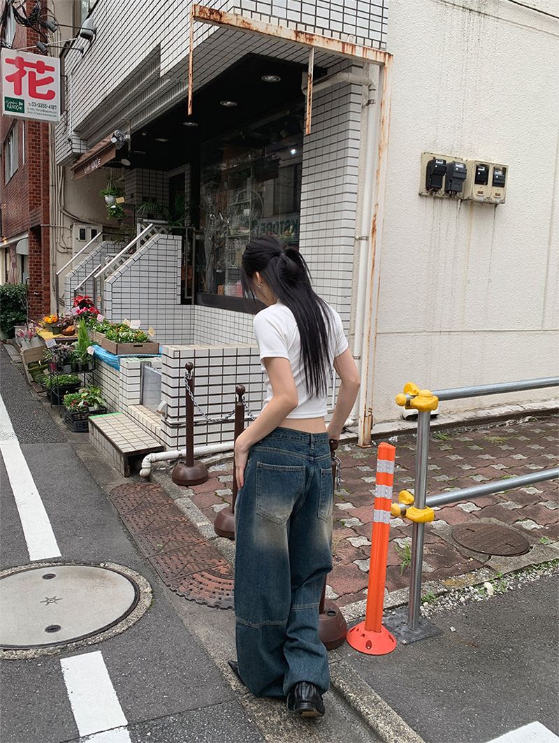 RIBBED HALF NECK TEE (4C)