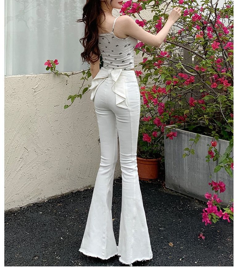 Ribbon Detail Denim Flare Pants