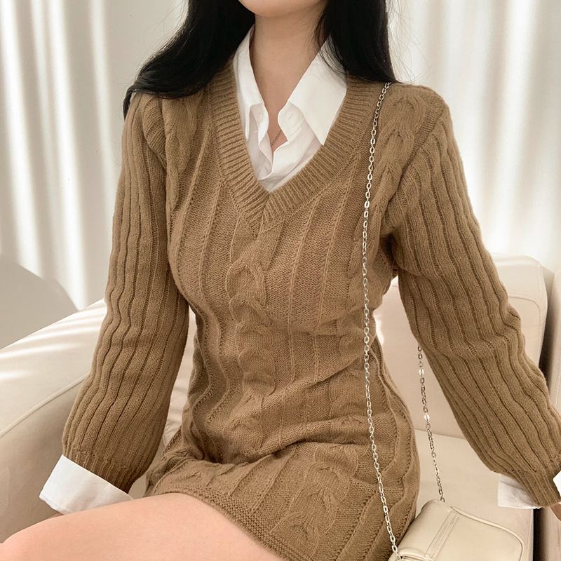 [4color]twisted knit dress
