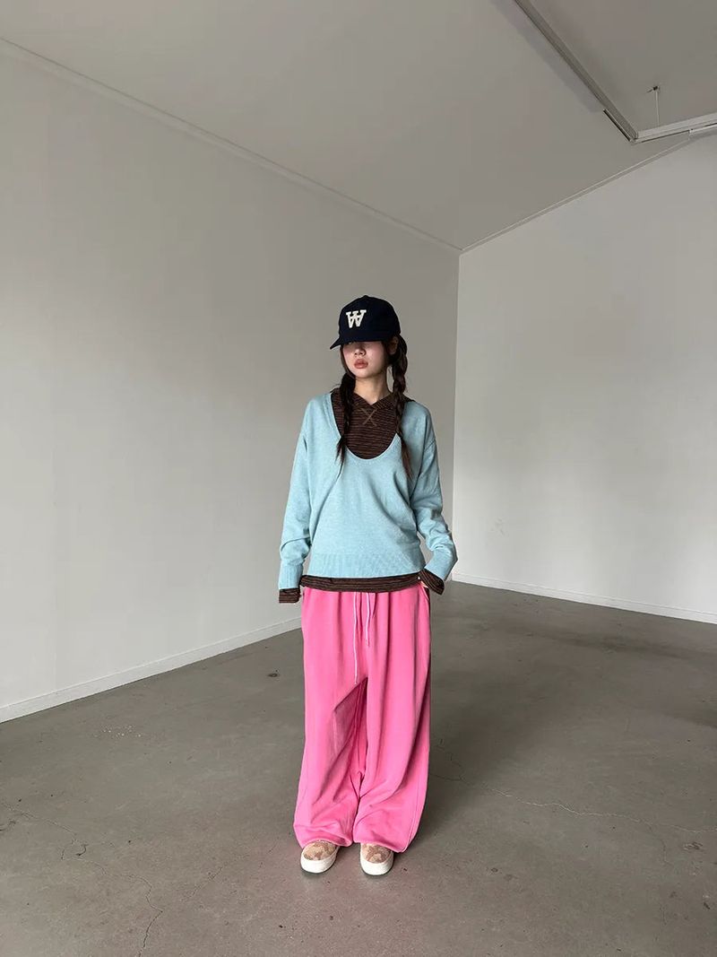 deep U-neck knit top